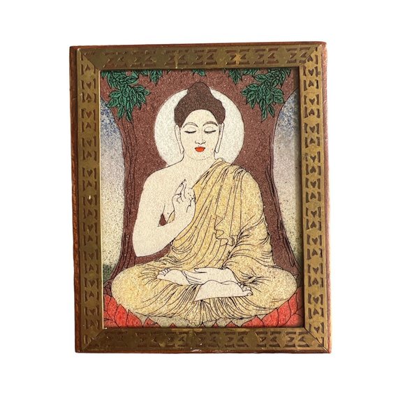 Meditative Buddha‎ Lotus Wooden Trinket Box Made With Crushed Gemstones - Picture 1 of 11